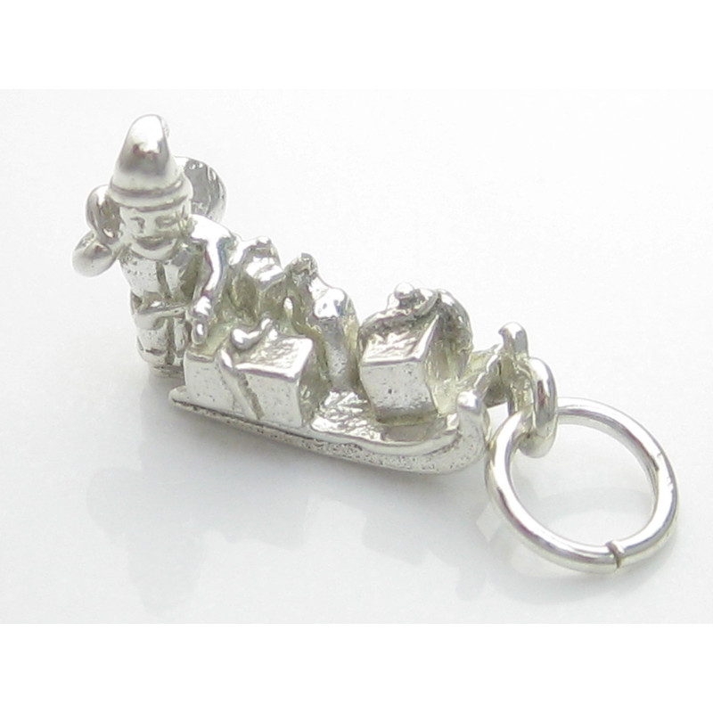Santa on His Sleigh Sterling Silver Charm, Christmas